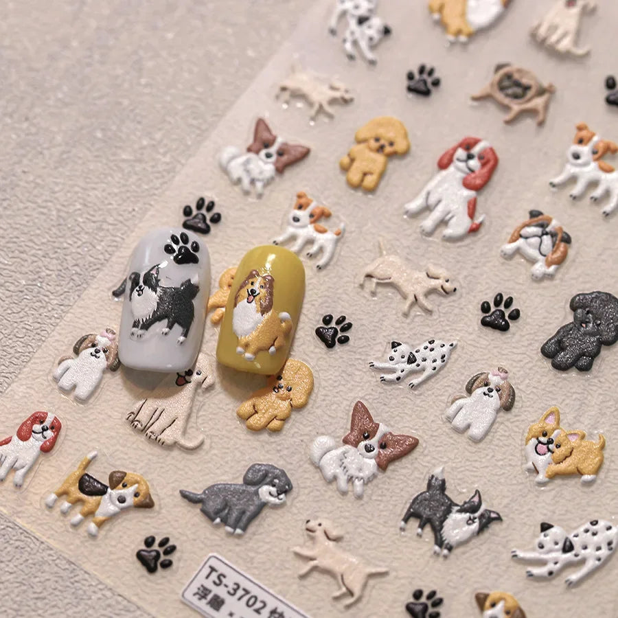 Colorful Balloon Cute Puppy Flower Cherry Bowknot Love Happy Dog Animal Self Adhesive Nail Art Sticker Decoration Manicure Decal