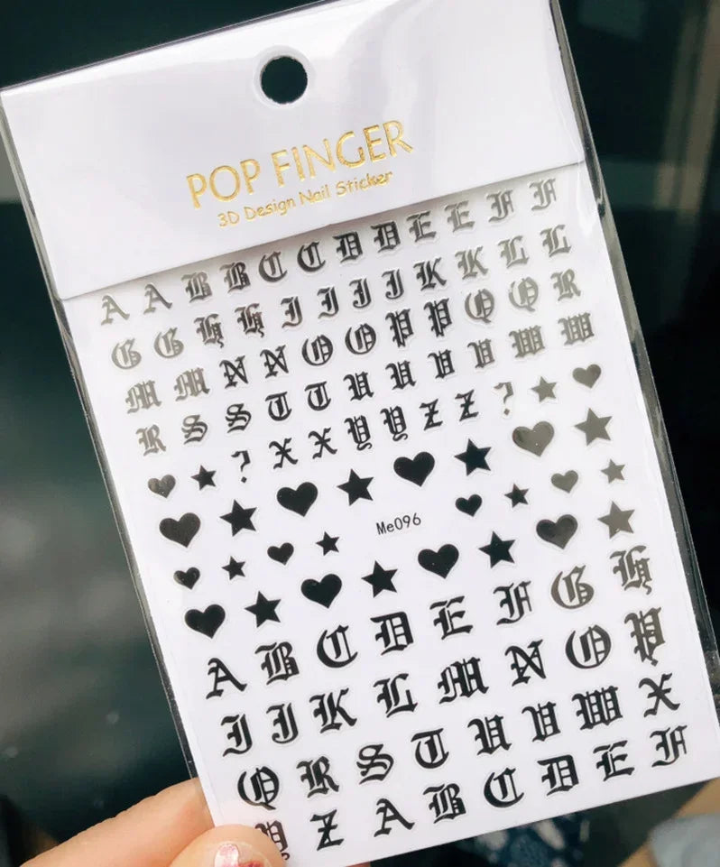 Numbers Decals Roman 26 English Alphabet 3D Self-adhesive Nail Art Decal Sticker Word Small Letter Nail Tattoos Decal Stickers