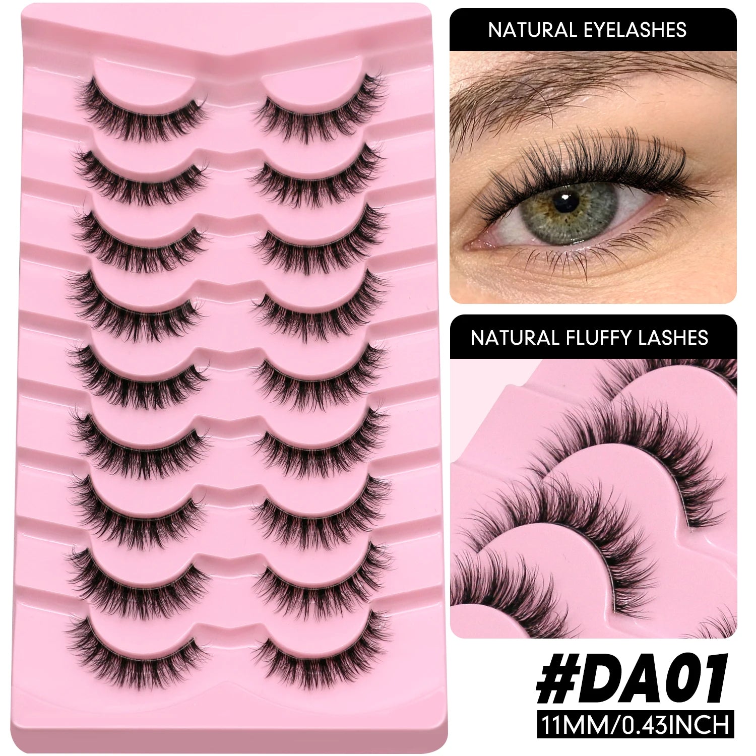 LASVIREY Fluffy Cat Eye Lashes Natural Mink Lashes Clear Band Natural Fluffy D Curl  Lashes Extension Full Strip False Eyelashes