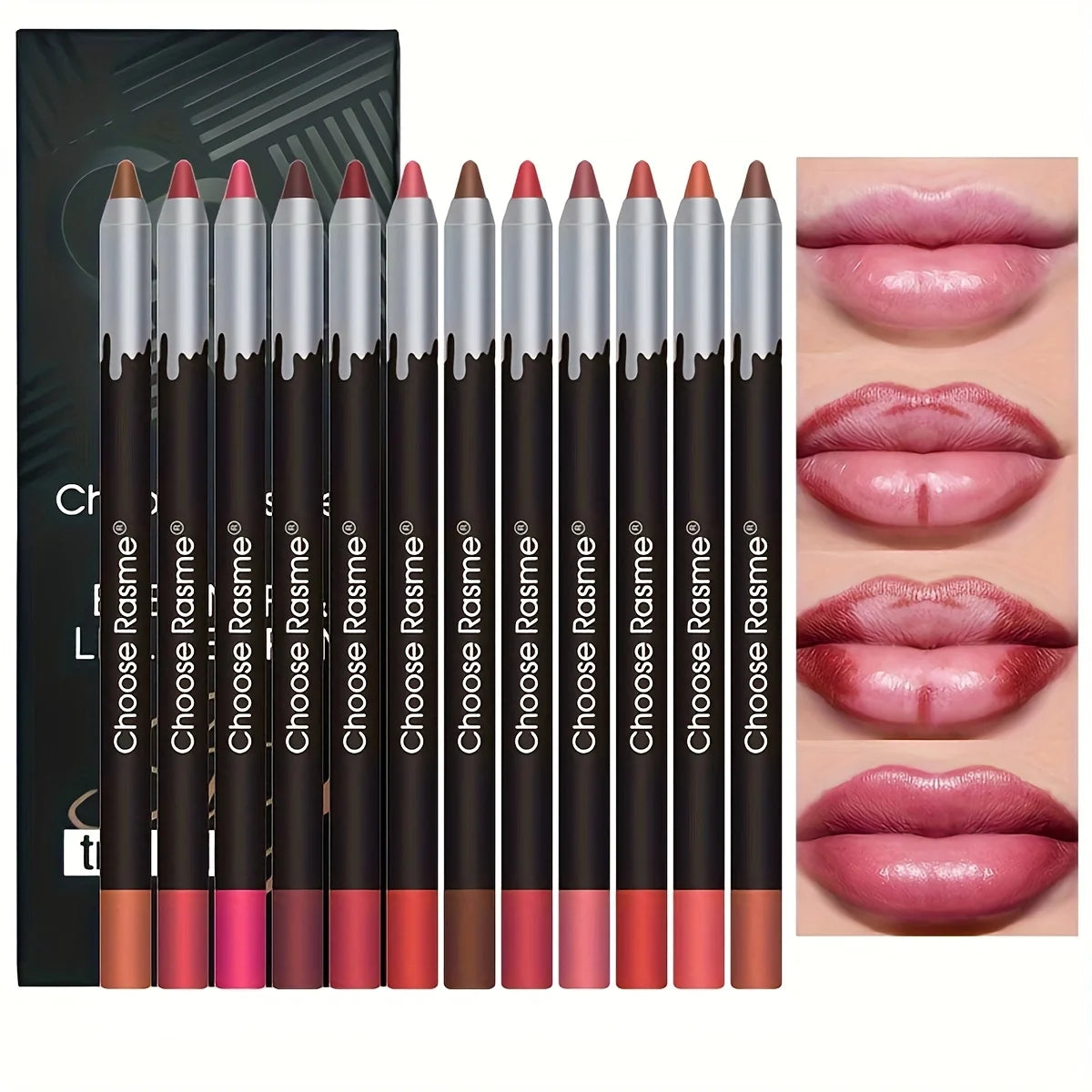 12pc Lip Liner Pencil Set, Long-Lasting Smudge-Proof Nude Colors, Smooth Matte Finish, 12 Assorted Shades Lip Makeup Gift Set