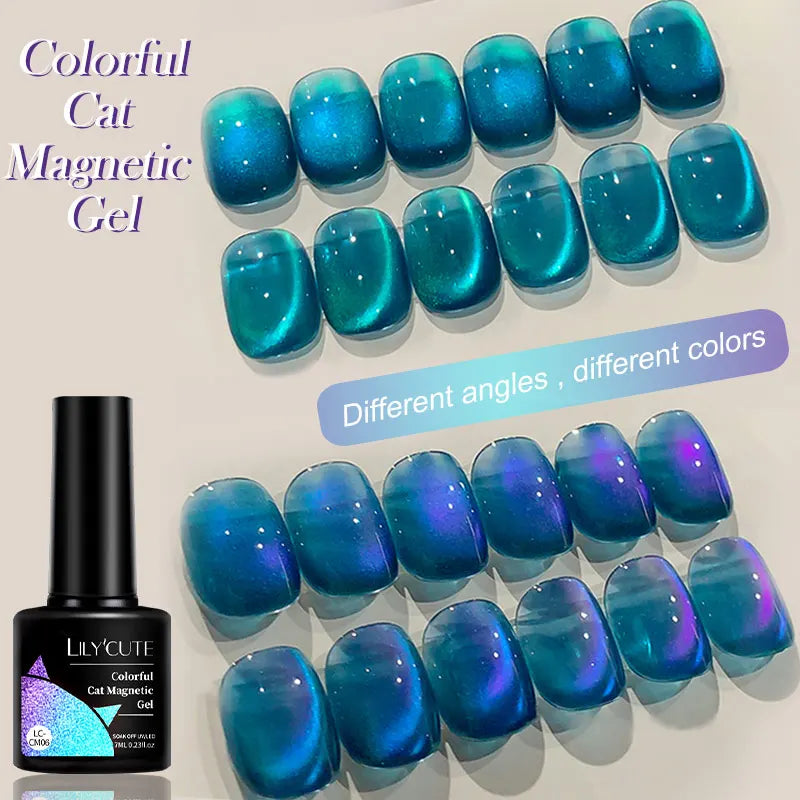 LILYCUTE 7ML Ocean Blue Cat Magnetic Gel Nail Polish Sparkling Glimmer Gel Polish Semi Permanent UV Magnet Gel Varnish Nail Art