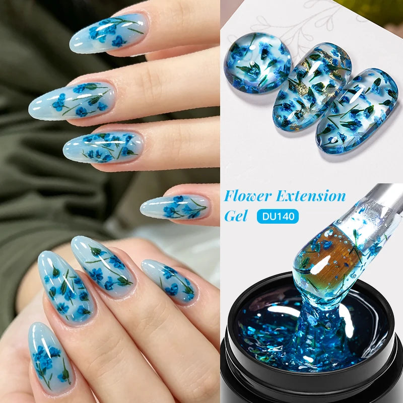 Flower Quick Extension Gel Nail Polish Dried Flower Acrylic Extension Construct UV Hard Gel Semi Permanent Nail Art Varnish DIY