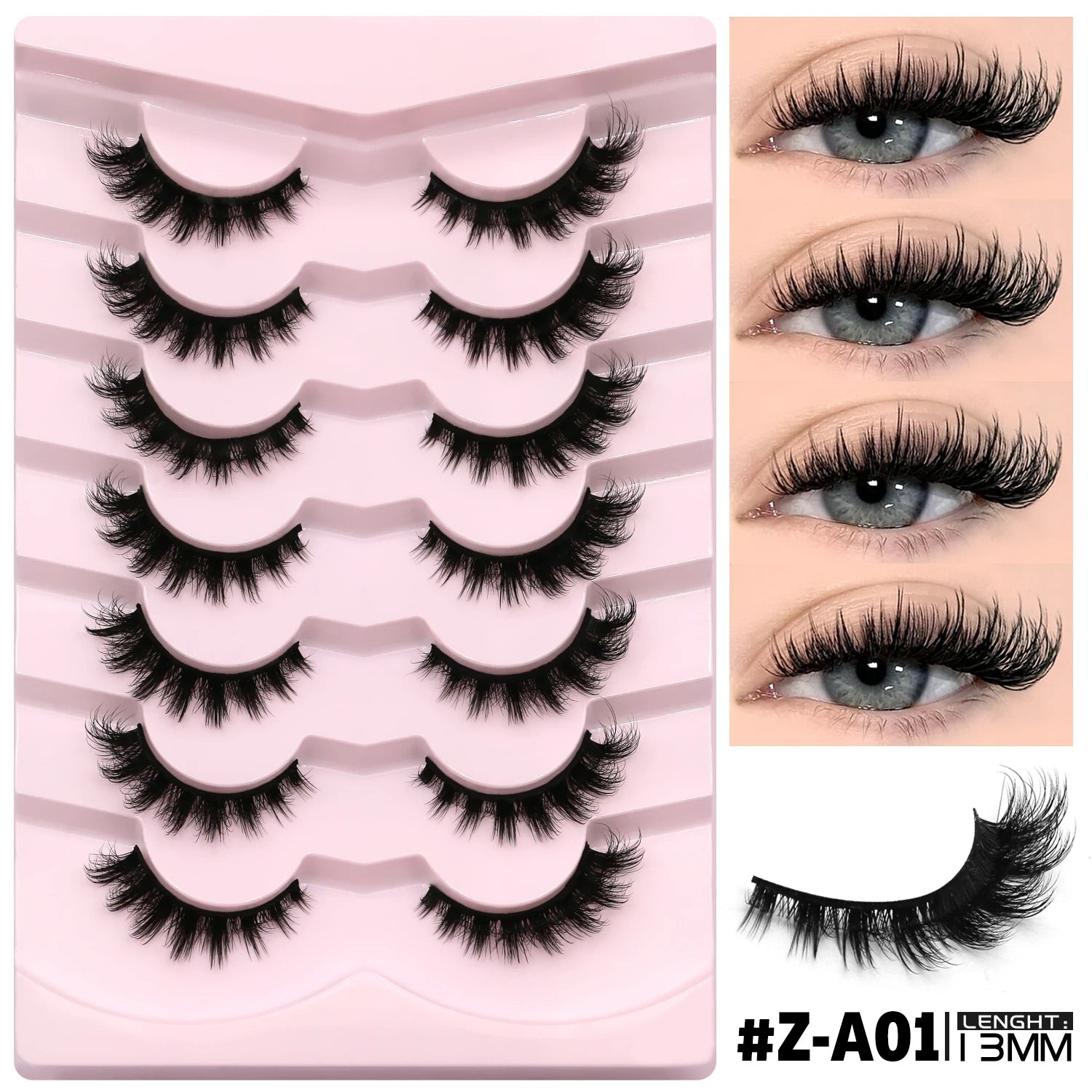 GROINNEYA False Eyelashes 3D Mink Lashes Cat Eyelashes Fluffy Wispy Volume Lashes Fake EyeLashes Natural Lashes Strips Makeup