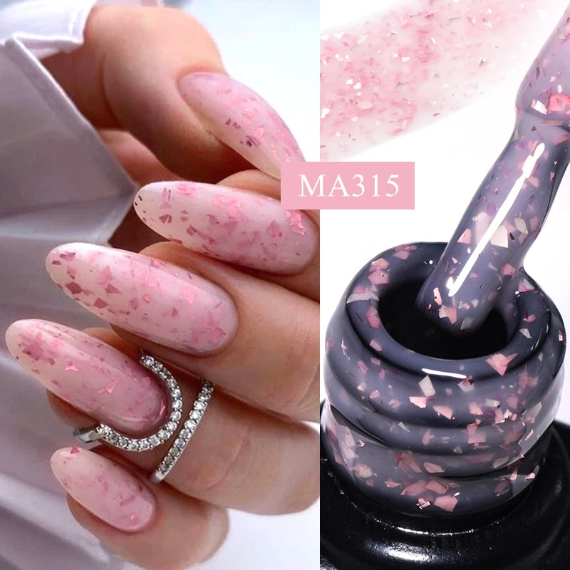 MEET ACROSS 7ml Pink Glitter Rubber Base Nail Gel Polish Sparkling Gold Foil DIY Nail Art Painting Gel Long Lasting Varnish