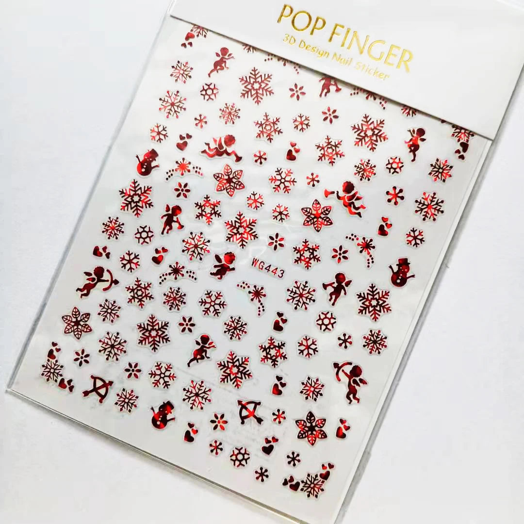 Sliver Bronzing 3D Christmas Nail Art Decoration Sticker Sparkly White Colorful Glitter Geometry Snowflake Winter Slider Foil