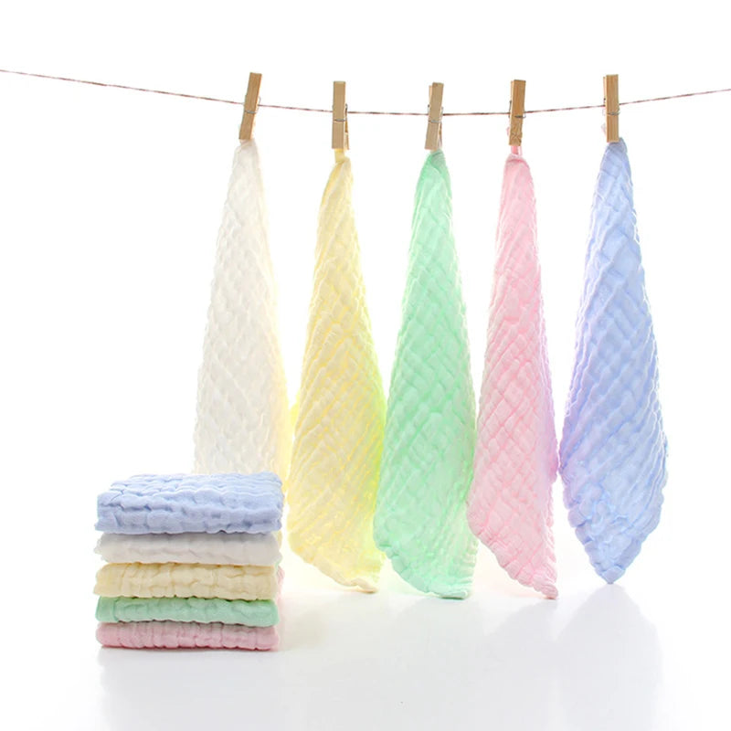 5Pcs 25x25cm Baby Towel Bath Towels Face Washcloth Muslin Squares Cotton Hand Wipe Gauze for Bathing Feeding Kids Handkerchief