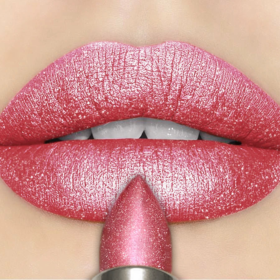 7 Colors Sparkling Metallic Finish Lipstick Hydrating Red Pink Glitter Lip Tint Shine Lip Color Highly Pigmented Lip Makeup Gift