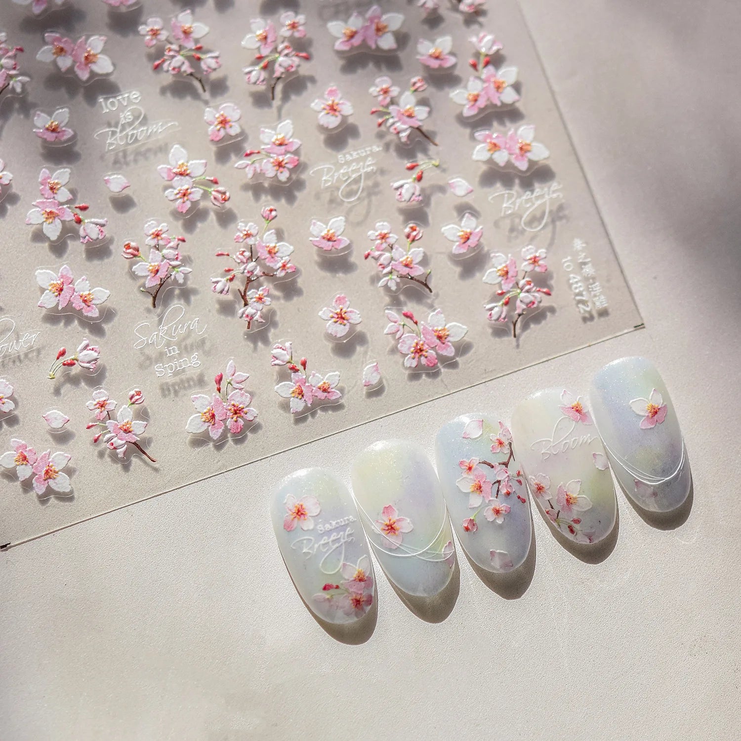 Cherry Blossom Nail Art Stickers 5D Embossed Nail Stickers Spring Self Adhesive Nail Decorations Stickers Decals Manicure Tools