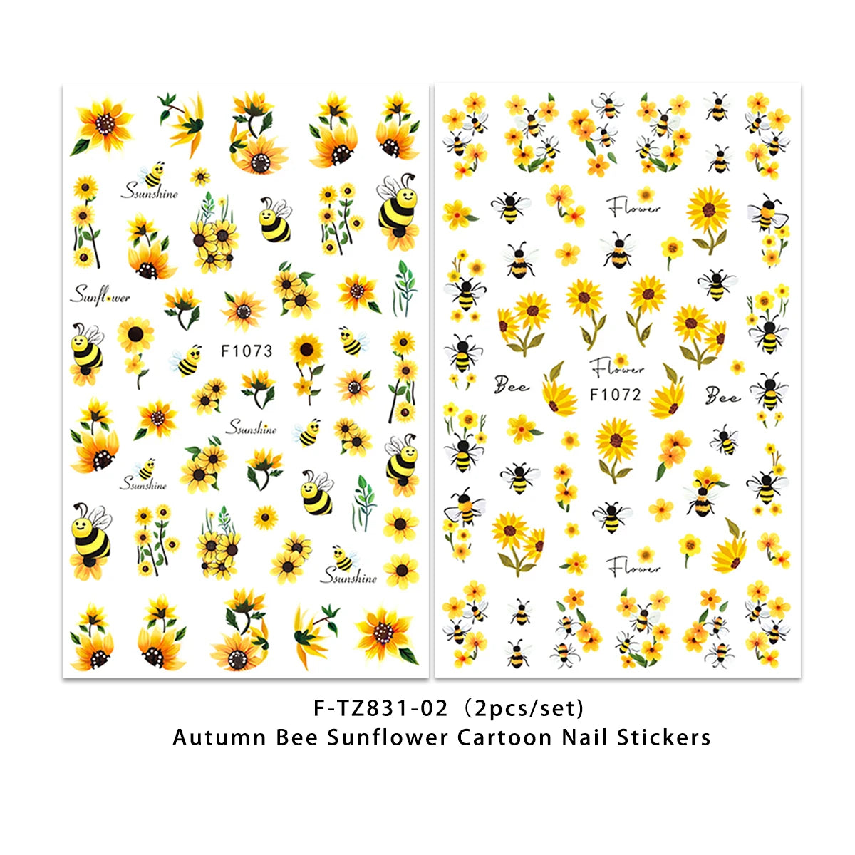 2 Spring and summer bee sunflower nail stickers, easy to apply for nail decoration DIY, gifts, party and wedding makeup styling