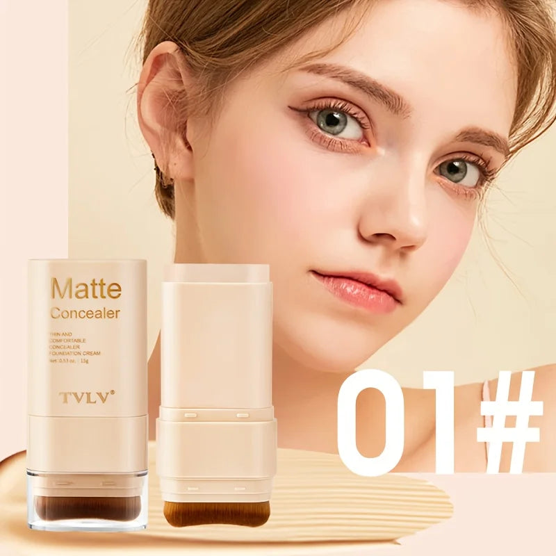 2-in-1 Concealer Eraser Dual-Head Foundation Stick with Brush Head Nine Colors European and American Waterproof Non-Caking Solid Foundation Cream 15G/Stick - 1 Stick