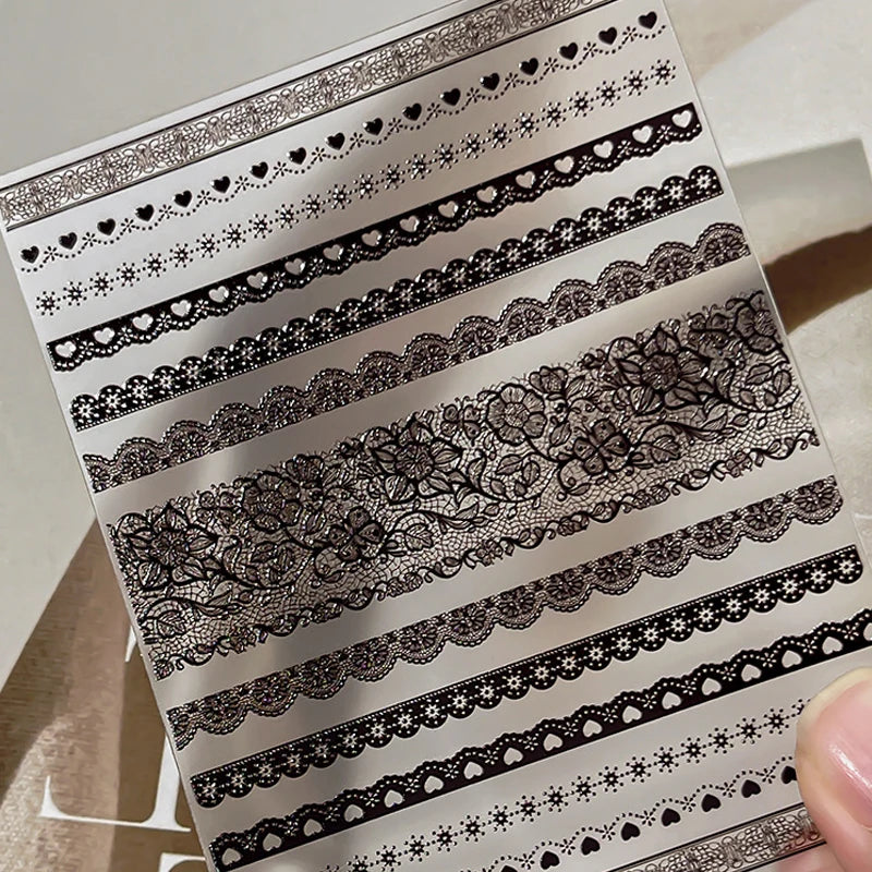 3Pcs White Lace 5D Nail Art Stickers Y2k Embossed Flowers Heart Petals Elegant French Decals Wedding Nails Manicure Decorations