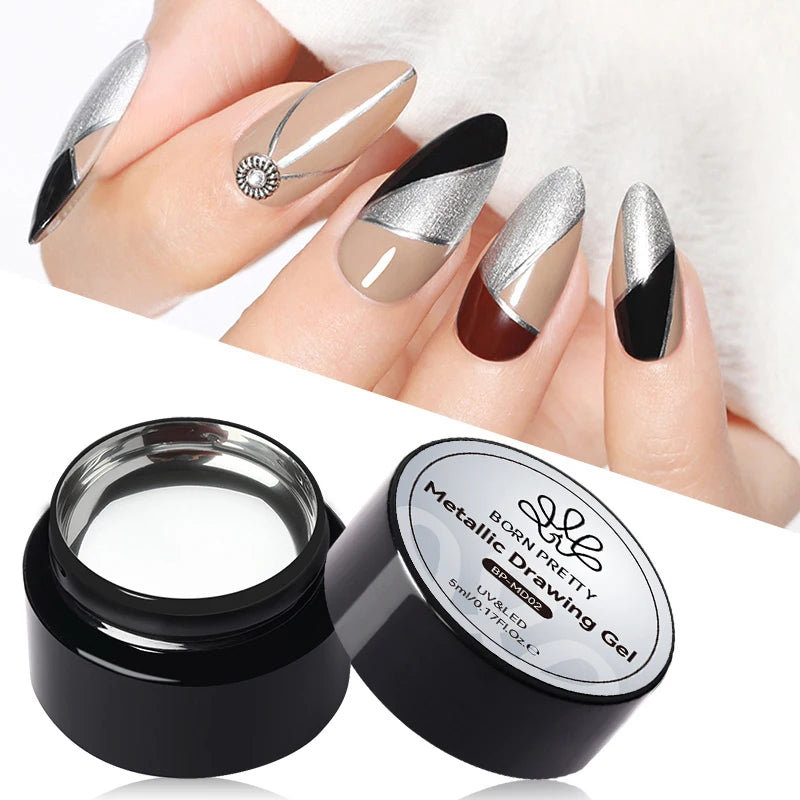 BORN PRETTY 5ML Super Silver Metallic Gel Nail Polish Mirror Metal Effect Painting Gel Chrome Varnis Semi Permanent for Nail DIY