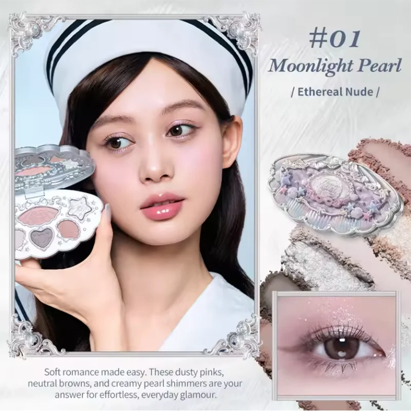 Flower Knows Shell's Jewel Collection 6-Color Eye Shadow Makeup Palette Pressed Glitter Eyeshadow Paletas Flowerknows