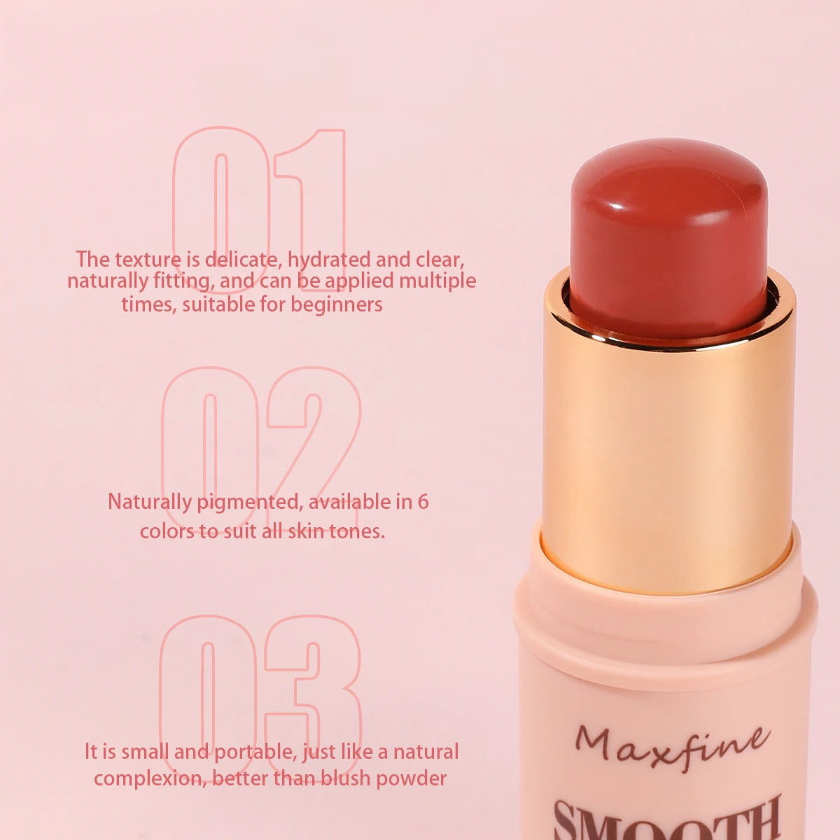 Smooth Blush Stick Naturally Saturated Long-lasting Waterproof Easy to Wear Matte Blush 3 in 1 Makeup Used On Lips Eyes Cheeks