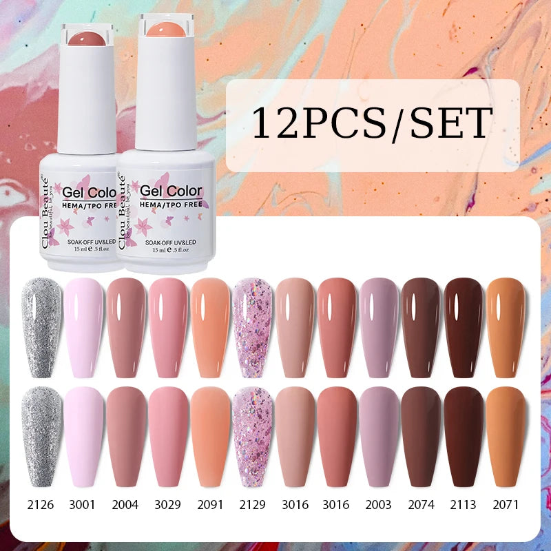 Clou Beaute 12pcs Gel Nail Polish Manicure Set Color 15ml White Glass Bottle Nail Art Kit Vernis Semi Permanent Nail Art Varnish