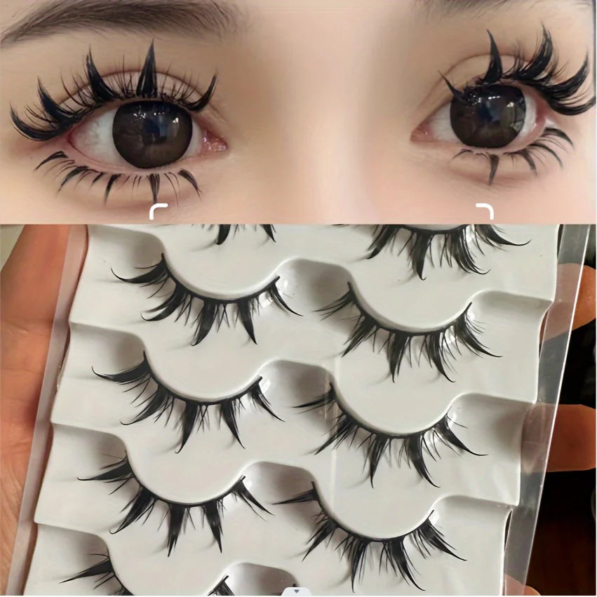 5 Pairs Manga Lashes Natural Look Wispy False Eyelashes Fluffy 3D Volume Spiky Anime Fake Eyelashes for Cosplay Daily Makeup