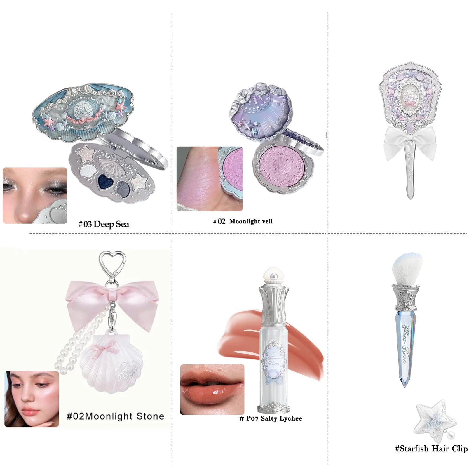 Flower Knows Mermaid Glow Makeup Set Eyeshadow Lip Gloss Blush Pearl Shell Series New Arrival Fantasy Look Gift for Girls