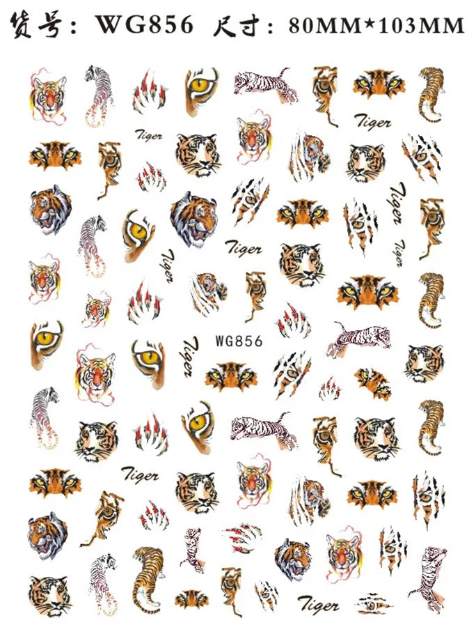Press on Nails Tiger Symbol Nails Decals Design Fierce Wild Animal Leopard Decoration Manicure Stickers Nails Accessories Tools