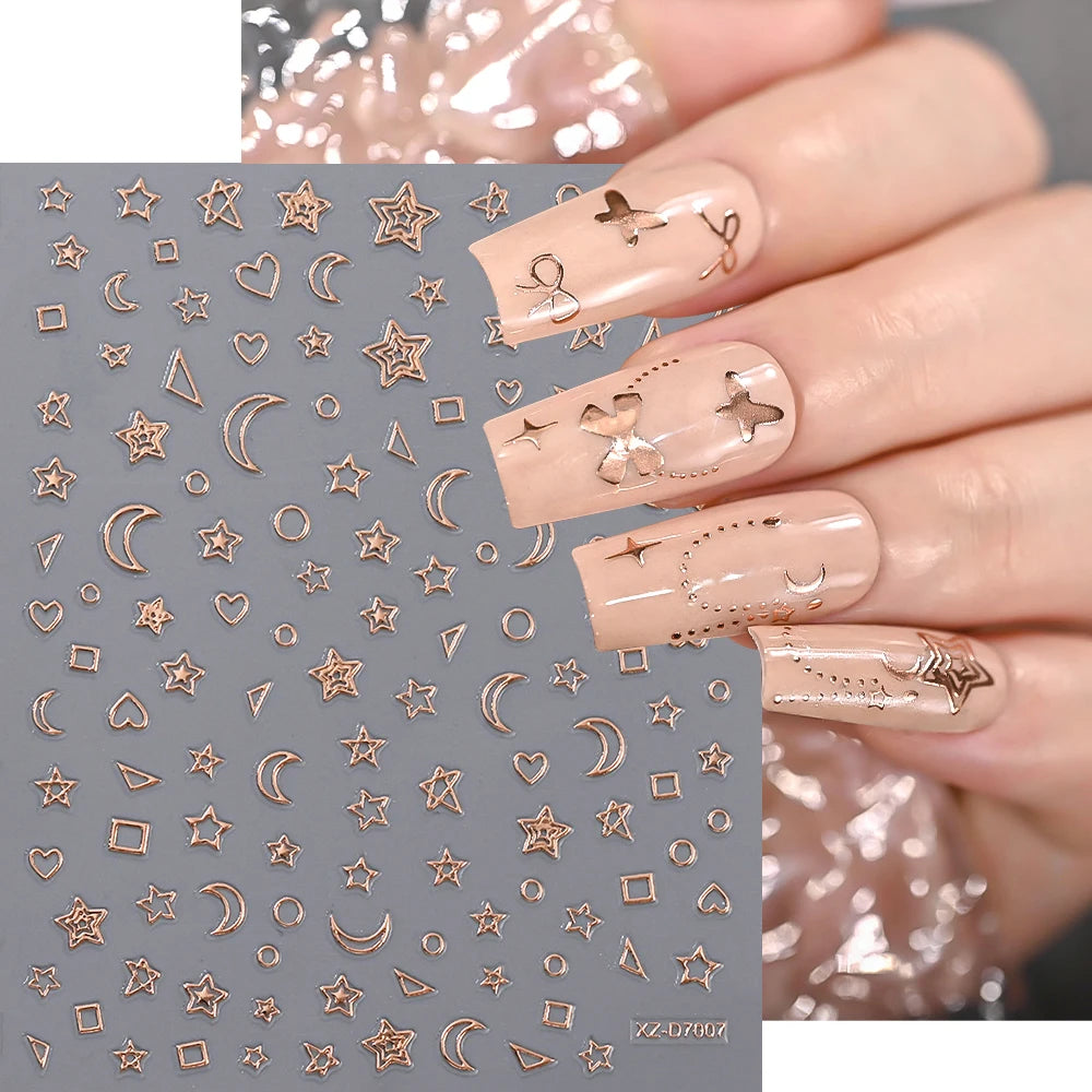 1pc Y2K-Inspired 3D Metallic Nail Stickers Geometric Marble & Bronzing Designs Nail Sliders Self-Adhesive Sparkling Manicure DIY