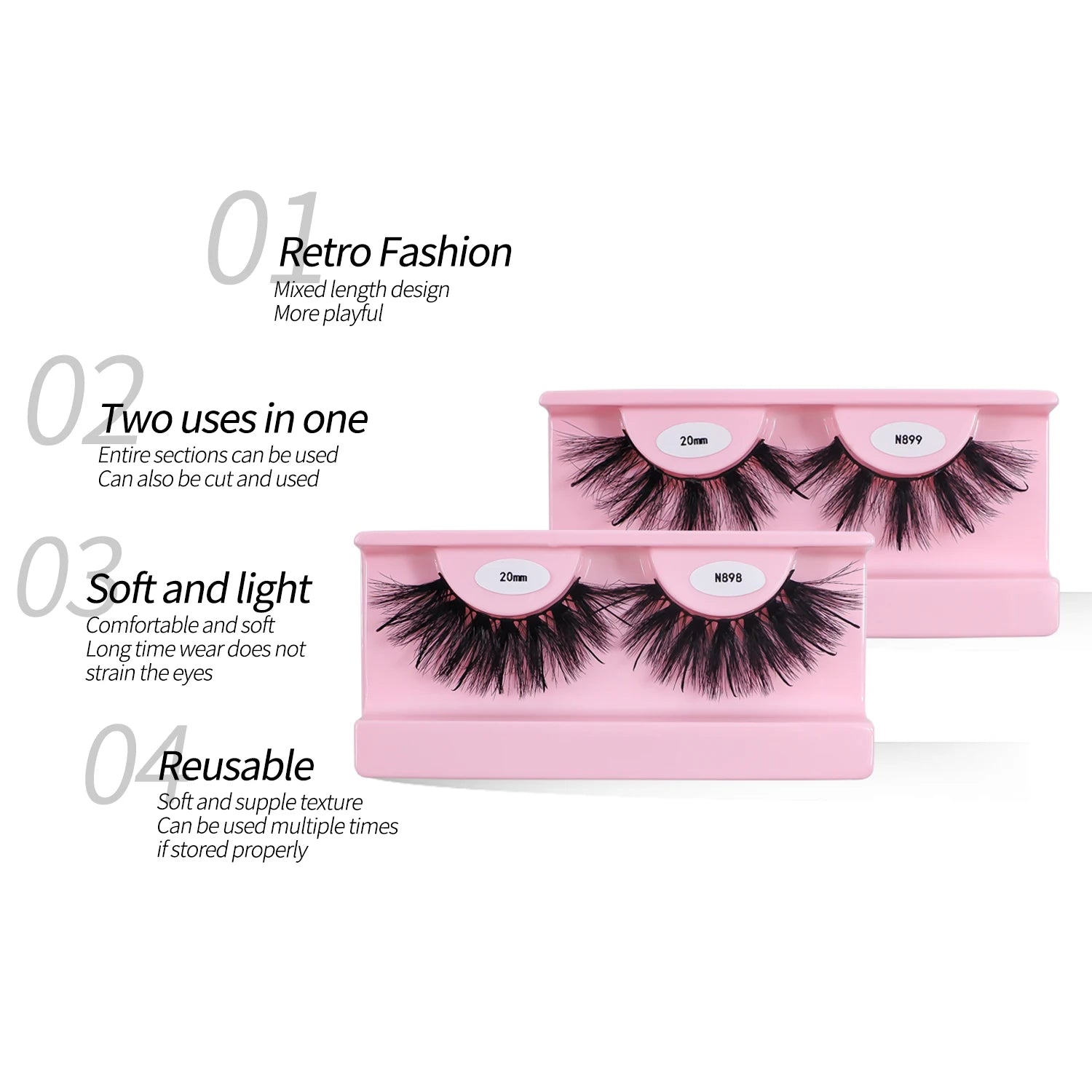 REDSIREN Faux Mink Lash Spikes Wispy Thick Natural Full Strip Lashes New Makeup Fluffy Mink Eyelashes