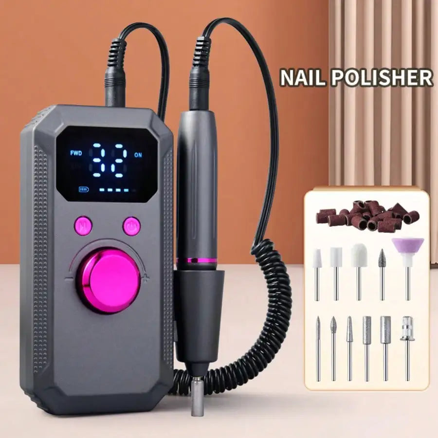 20,000RPM Rechargeable Electric Nail Drill, Portable Nail File Machine For Acrylic, Gel Nails Polishing, With 11 Sanding Bits And 20 Sanding Bands, Suitable For Beginners And Professionals, Professional Tool Manicure Set, Gre