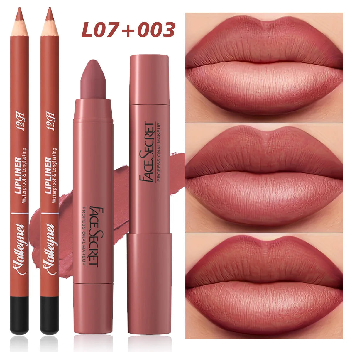 2Pcs/Set Lip Liner + Lipstick Pencil Lip Combo Set, Matte Velvet Lipstick, Long Lasting Smoothness Waterproof Cosmetics