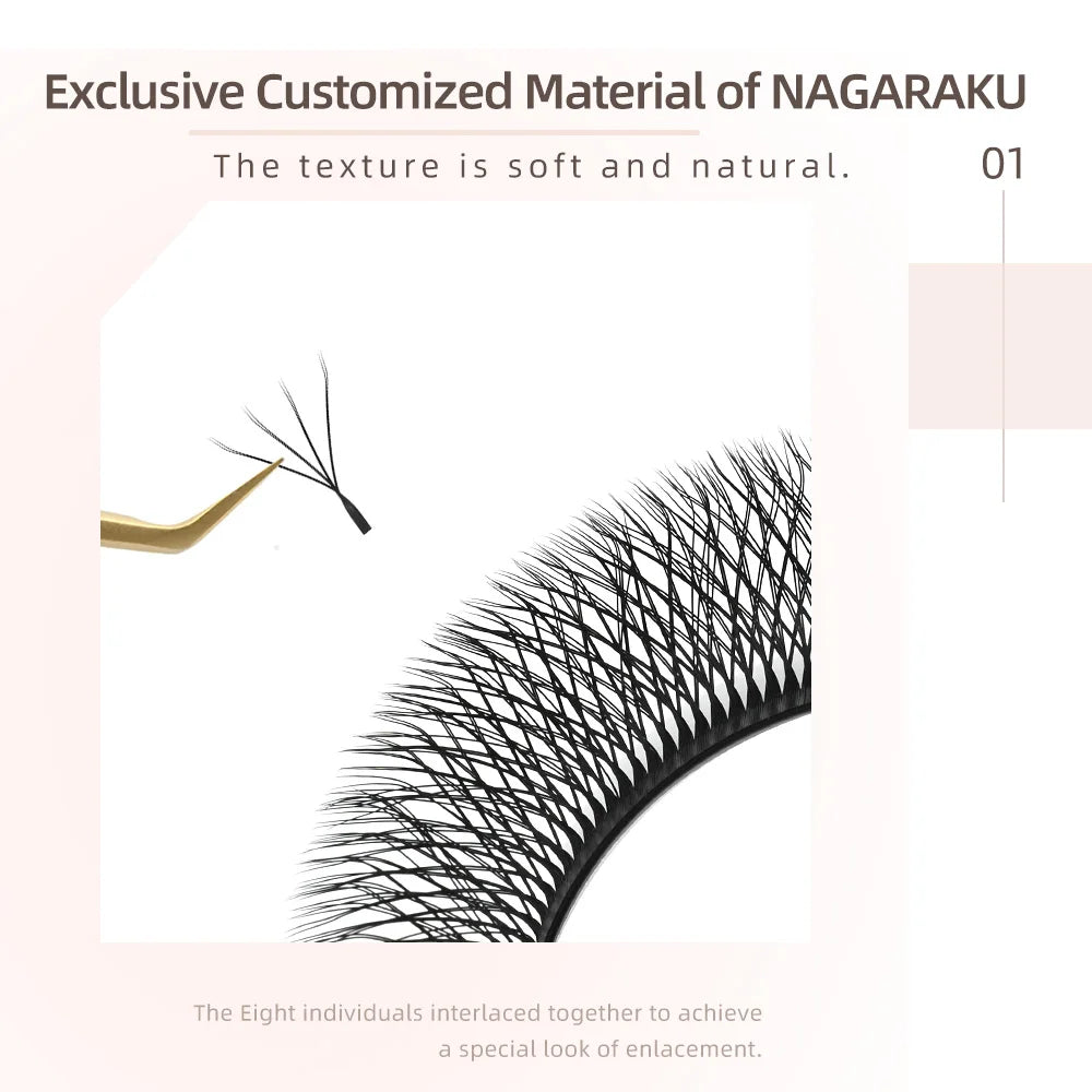 NAGARAKU Double Tips 4D W Shape Eyelash Extensions Split Top 8 Individual Interlaced Lashes