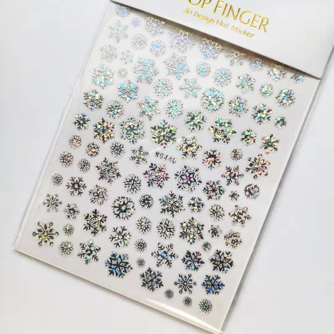 Sliver Bronzing 3D Christmas Nail Art Decoration Sticker Sparkly White Colorful Glitter Geometry Snowflake Winter Slider Foil