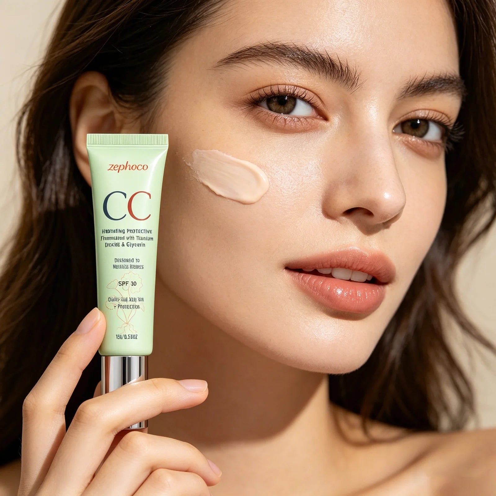 Zephoco Color Correcting Cream SPF 30 Anti UV Sun Protection Redness Blemish Cover Waterproof Centella CC Cream Foundation 15g