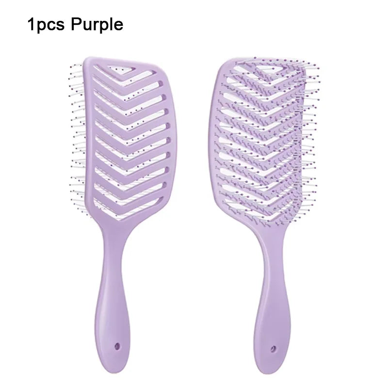 1PCS V-Shape Detangling Hair Brush with Hollow Nylon Bristles Wide Teeth Portable Soft Anti-Static Styling Tool for Curly Hair