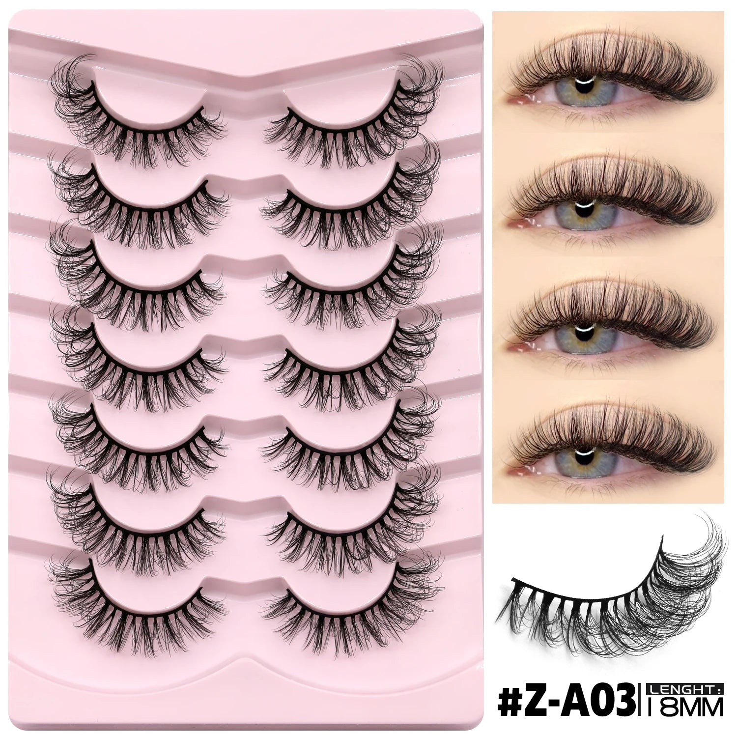 GROINNEYA False Eyelashes 3D Mink Lashes Cat Eyelashes Fluffy Wispy Volume Lashes Fake EyeLashes Natural Lashes Strips Makeup