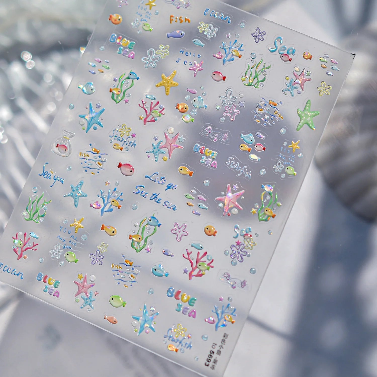 1pcs 5D Colorful Fish Starfish Coral Seaweed Shell Bubbles Ocean Nail Art Stickers Clear Jelly Tropical Fish Embossed Nail Decal