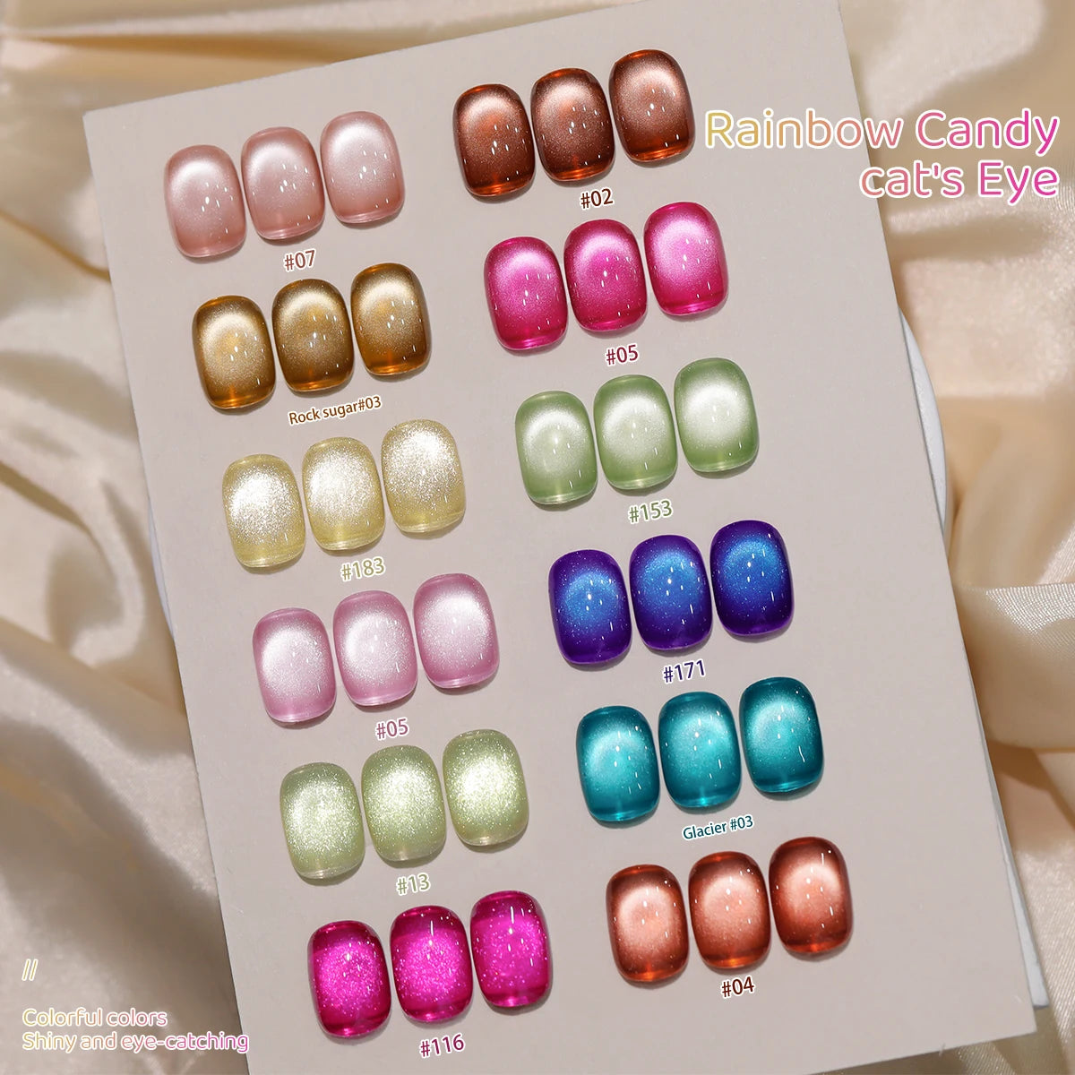 XEJAYI 12pcs 15ml Rainbow Candy Cat Eye Gel Nail Polish Set,UV LED Soaking Nail Gel, Semi-Permanent, DIY Salon Quality Nail Art