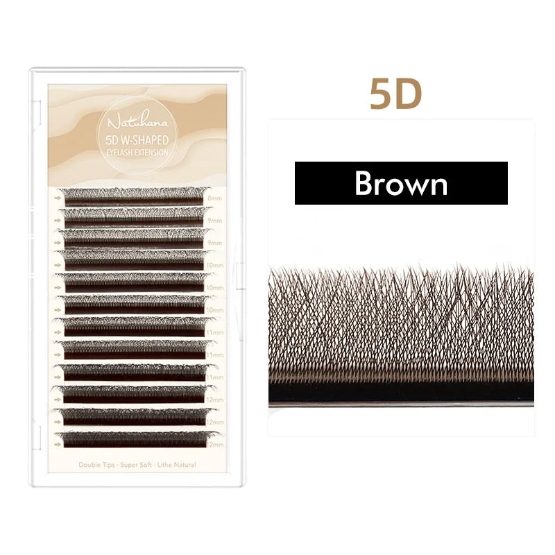 NATUHANA Brown W Lashes  Shaped Bloom 2D 3D 4D 5D Automatic Flowering Premade Fans Eyelashes Extensions