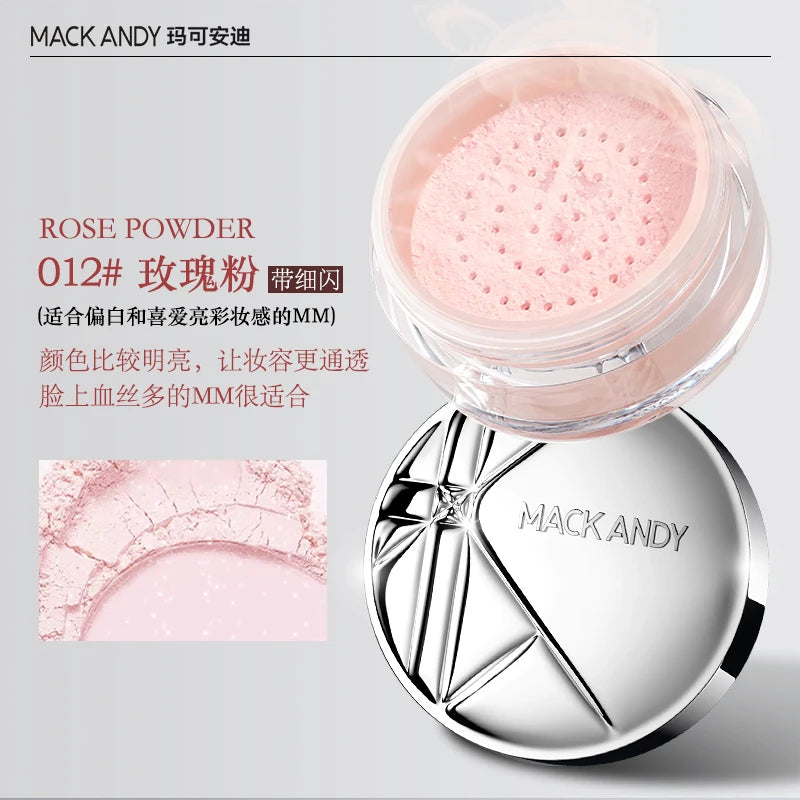 Mack Andy loose powder naturally fits and brightens, soft and focused, holds makeup, controls oil, loose powder, honey powder
