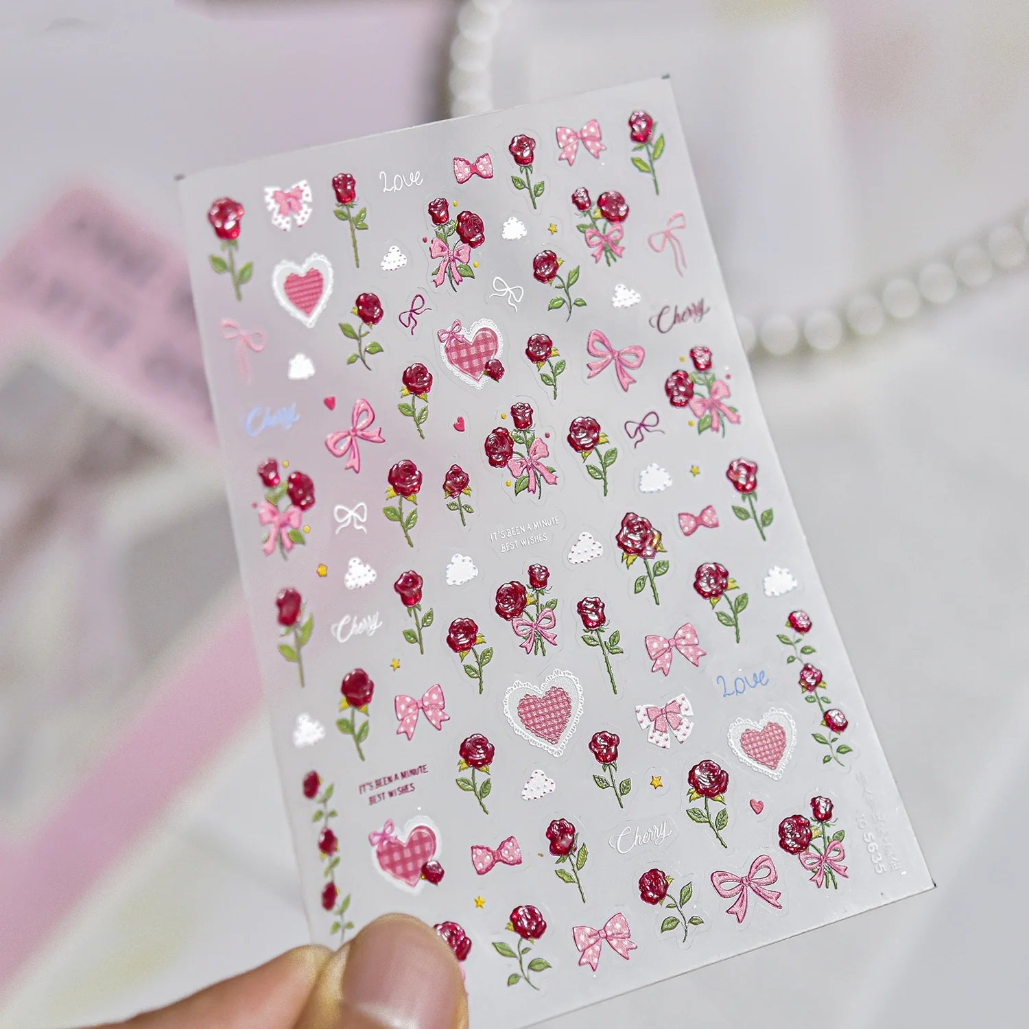5D Black Silver Dream Thorn Clover Thorn Leaf Silver Spiral Pink Diamond Flower Silver Star Nail Art Stickers Embossed Decals