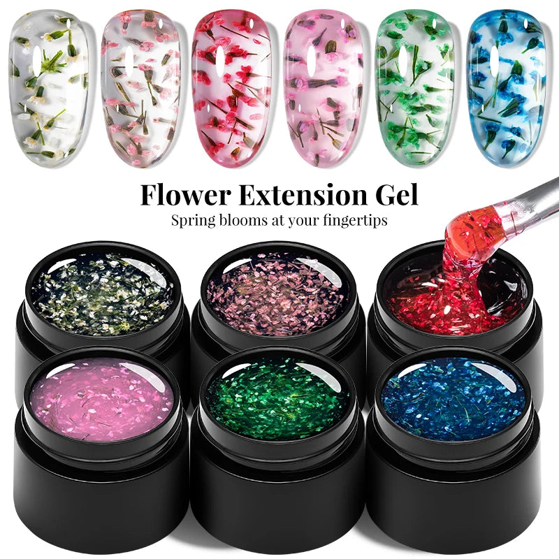 Flower Quick Extension Gel Nail Polish Dried Flower Acrylic Extension Construct UV Hard Gel Semi Permanent Nail Art Varnish DIY