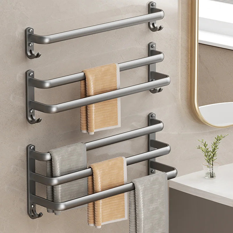 Space Aluminum Multi Rod Towel Bar Bathroom Accessories Wall Hanging Towel Holder Hanger Bath Room Shelf with Hooks Towel Rail