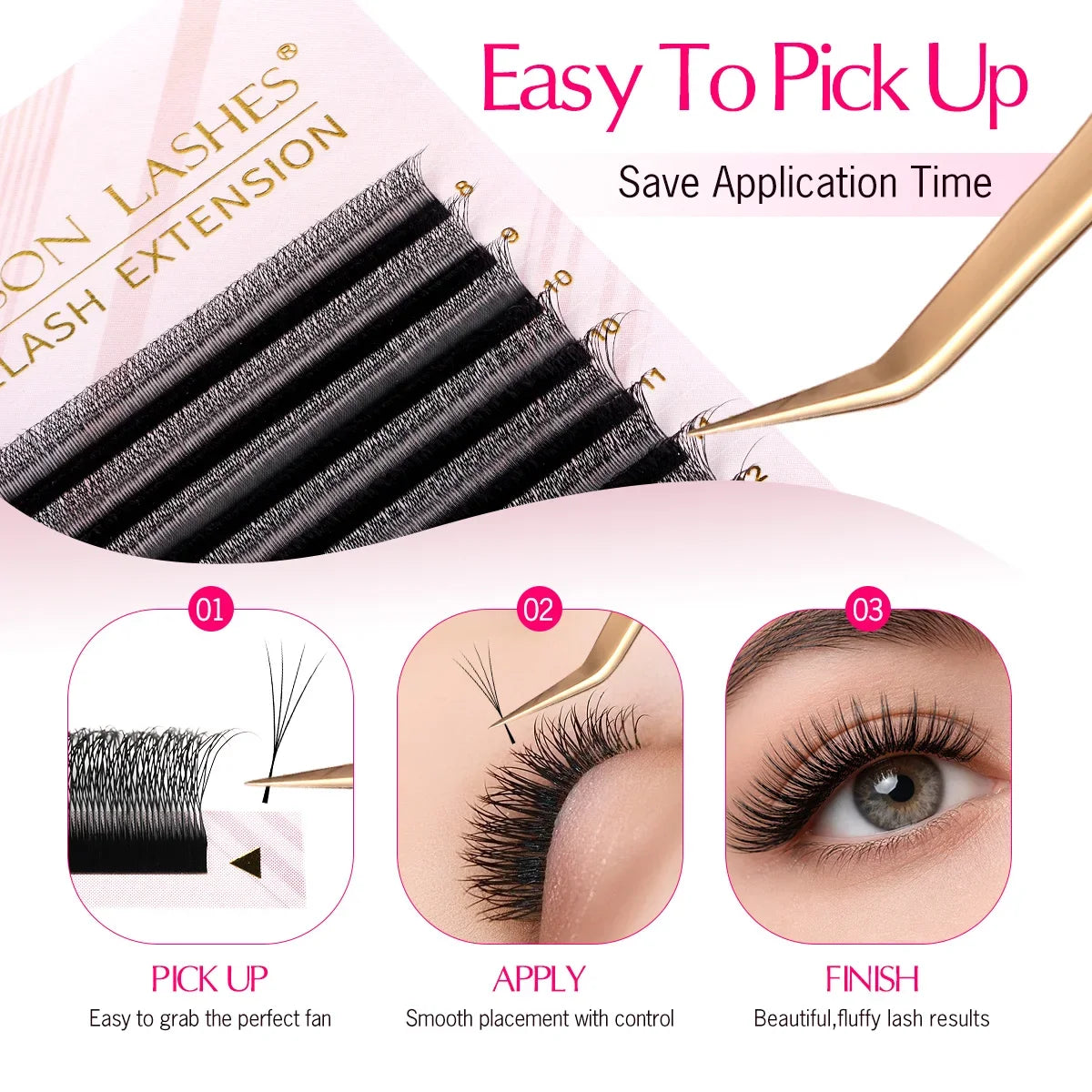 ARISON Narrow 3D/4D/5D W Eyelashes Extension Premade Fans V Shaped Soft Matte Black Easy Pick Up False Lashes