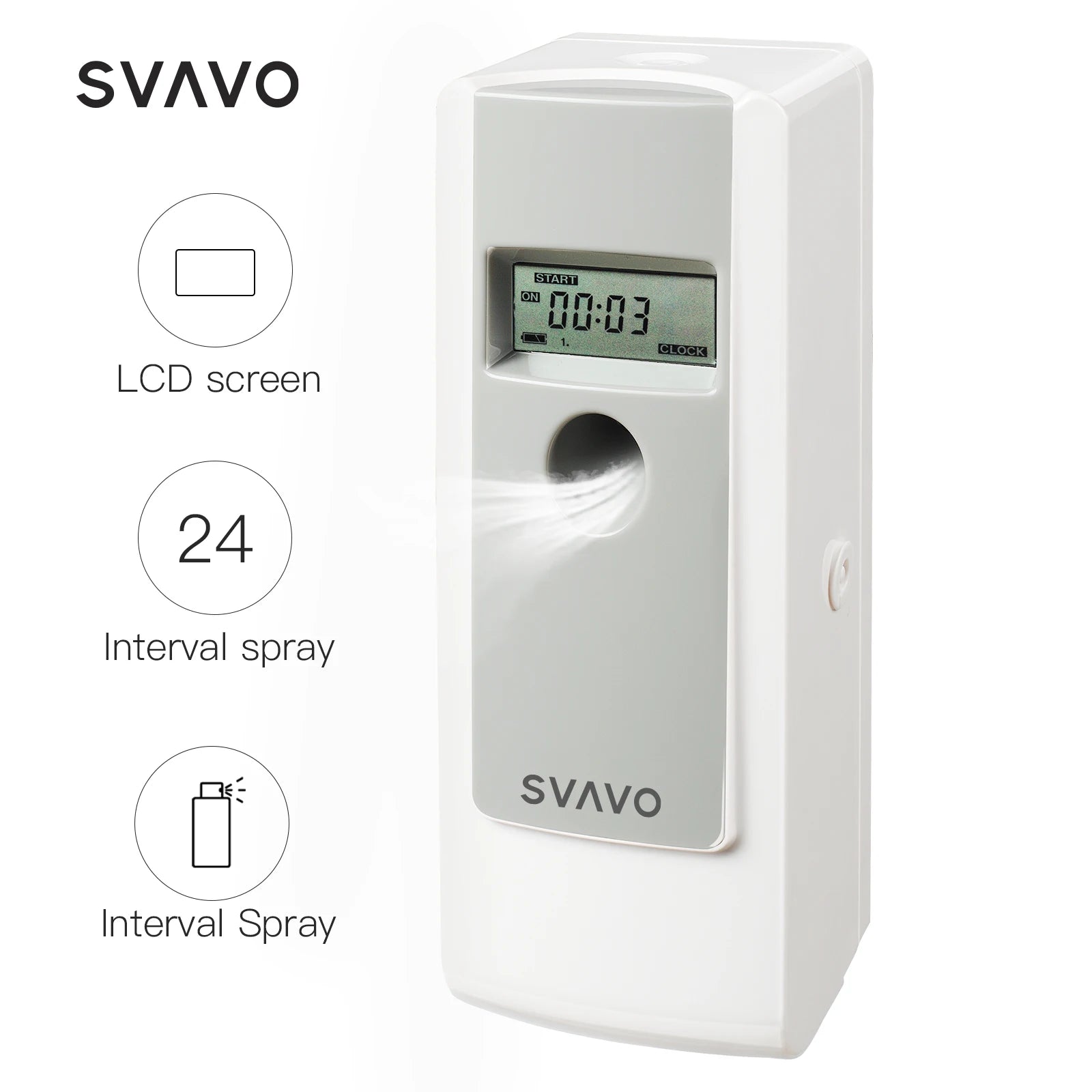 SVAVO Liquid Air Freshener Dispenser Wall Mounted Automatic Fragrance Perfume Spray Room Toilet Odor Eliminator LCD Programmable
