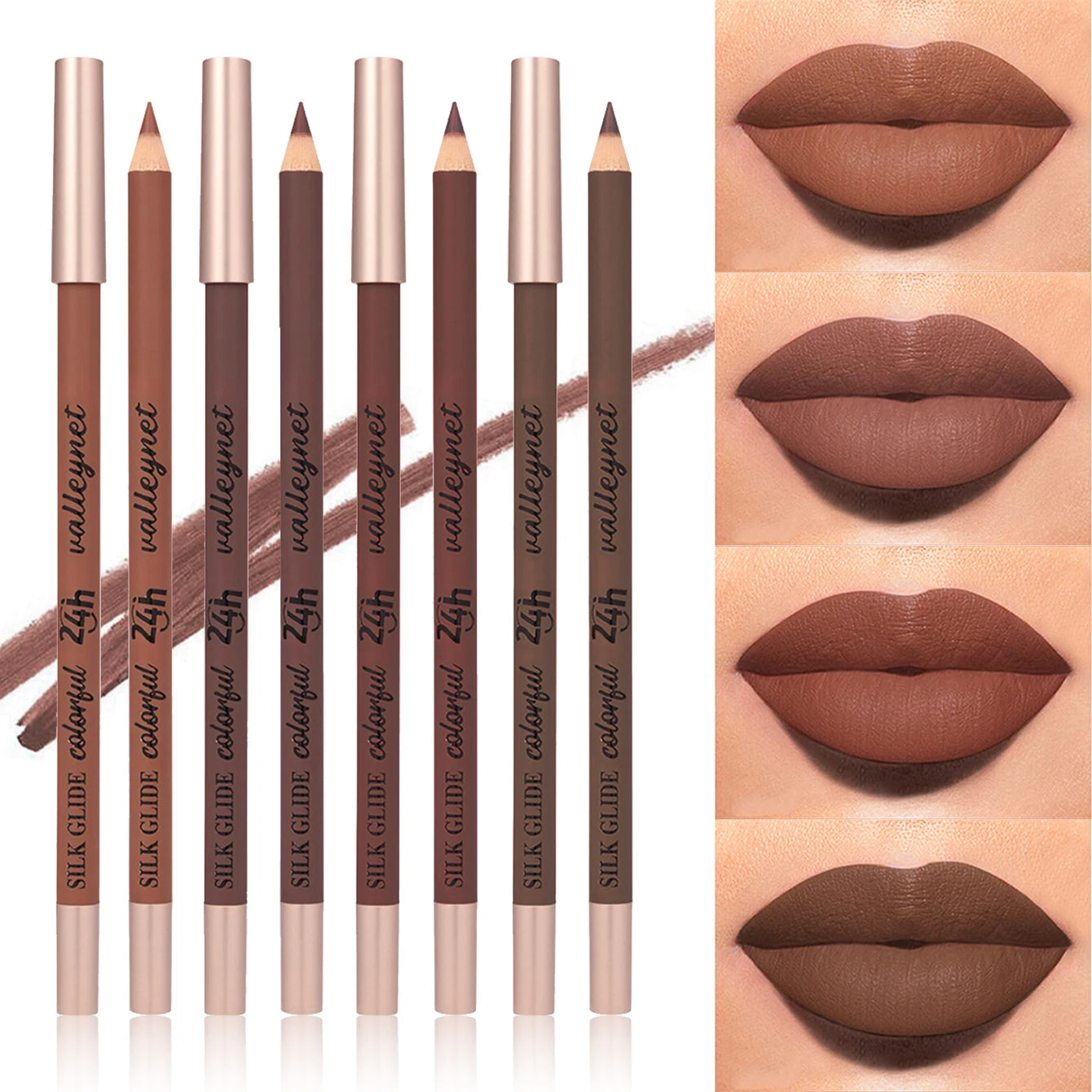 4 Pcs/set Brown Matte Lip Liner | Creamy Waterproof  Long-lasting Waterproof Highly Pigmented Velvety Finish Lip Combo Makeup