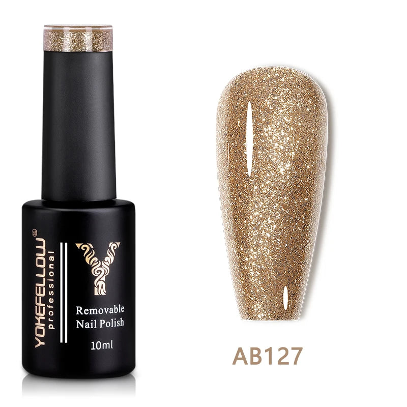 2024 New YOKEFELLOW 10ML Reflective Glitter Gel Nail Polish Soak Off UV Gel Varnish Colorful Nail Gel Polish For Manicure
