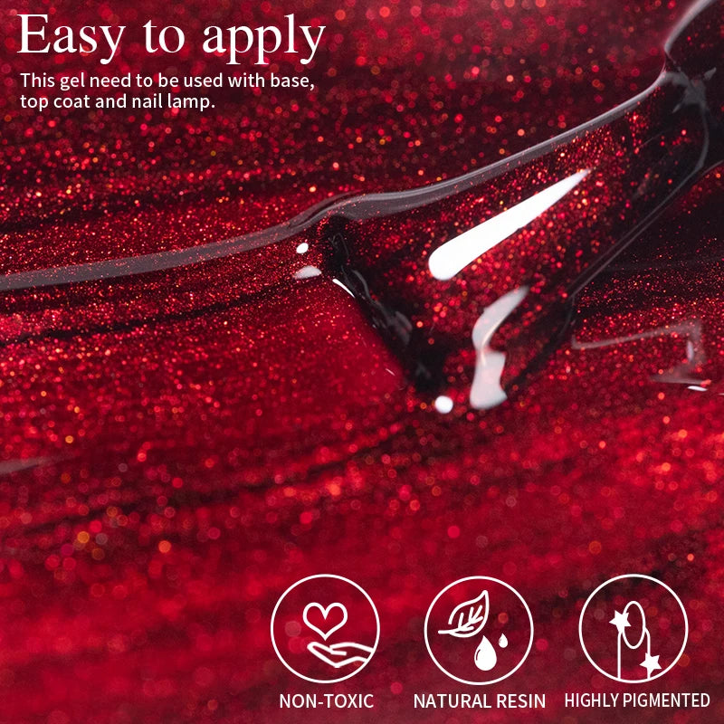 PUENTE 7.5ML Wine Red Magnetic Cat Eye Gel Nail Polish With Magnet, Super Shiny Ruby Red Magnetic Nail Gel, Soak Off UV/LED Lamp Curing, Glossy Varnish, Hypoallergenic Nail Salon Quality Polish for Skin, Gift for Women