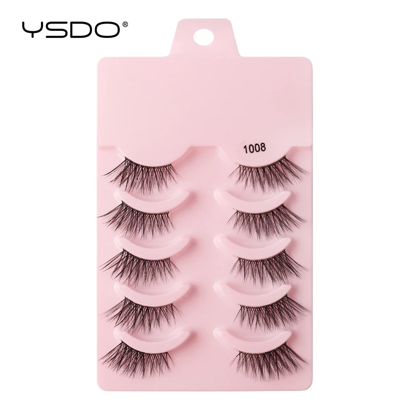 YSDO False Lashes 5/10 Pairs Half Lashes Natural Long Cat Eye Lashes 3D Mink Eyelashes Full Strip Lashes Extension Makeup Tools