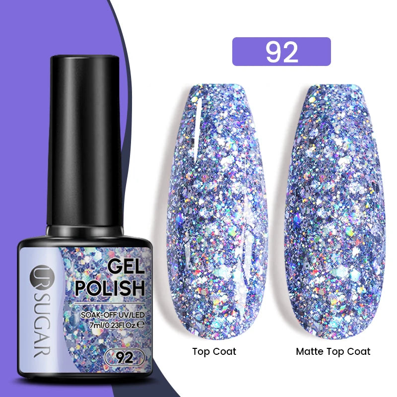 UR SUGAR 7ml Glitter UV Gel Nail Polish Glitter Sequins Soak Off UV Gel Varnish Colorful Nail Gel Polish DIY Nail Art Polish
