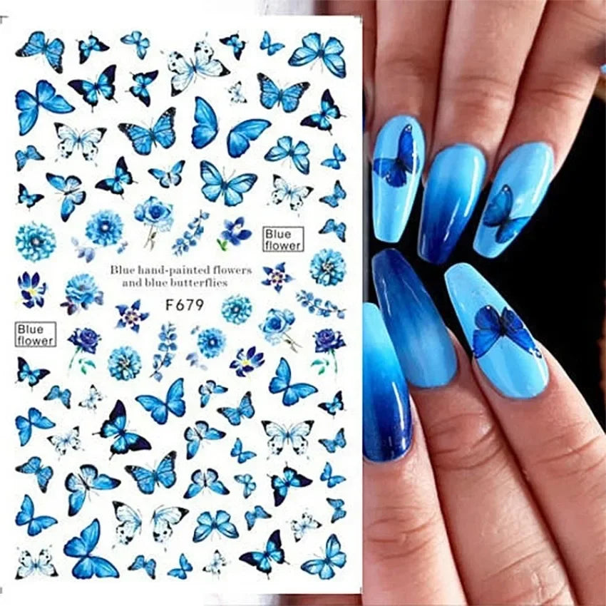 1PCS Black White Butterfly Laser Nail Stickers Y2K Nail Art Decoration Abstract Lines Bronzing Flowers Stickers For Nails