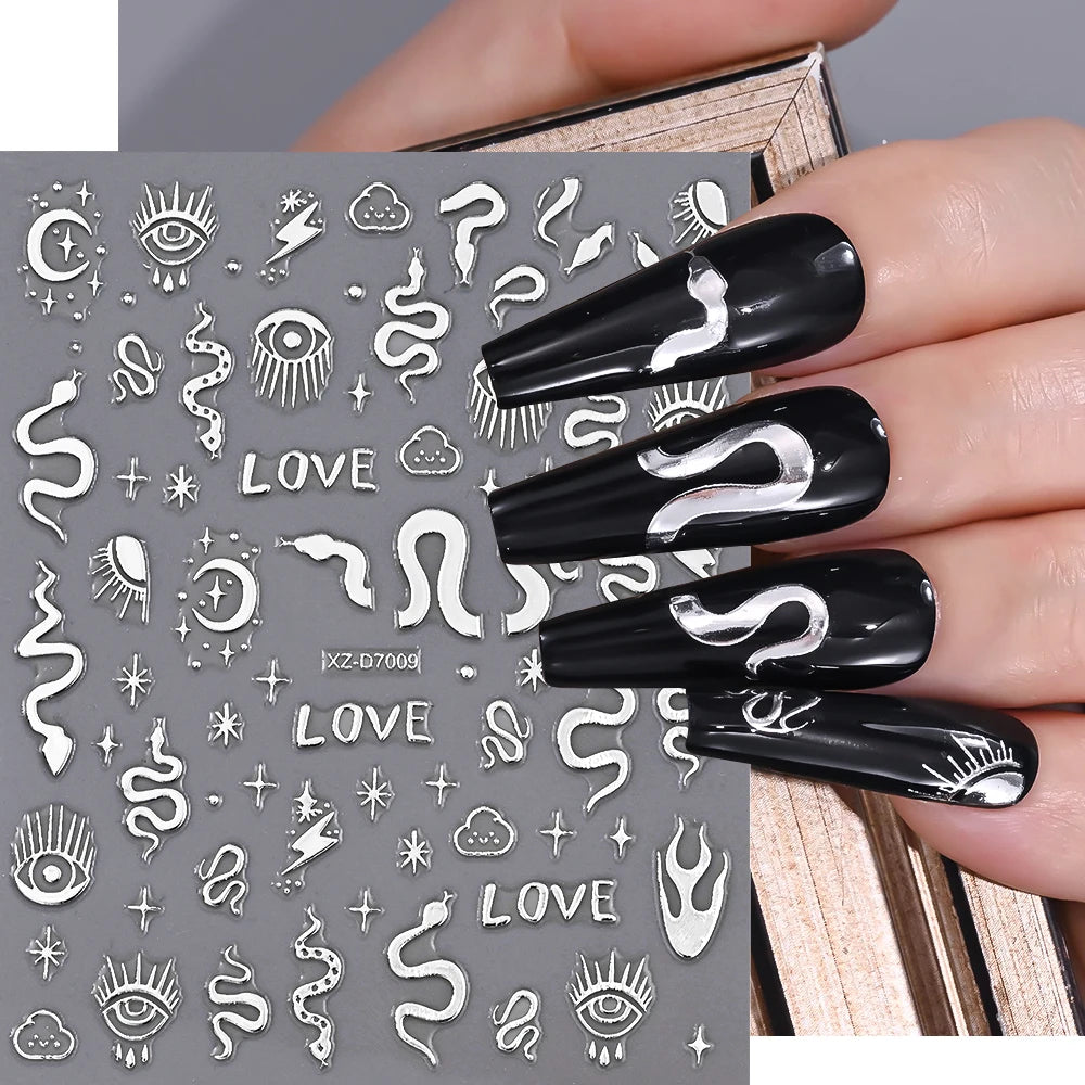1pc Y2K-Inspired 3D Metallic Nail Stickers Geometric Marble & Bronzing Designs Nail Sliders Self-Adhesive Sparkling Manicure DIY