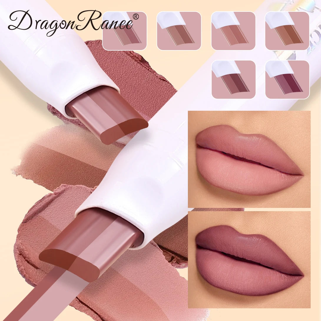 Two-Color Lipstick Pen, Matte Finish, Long-Lasting Effect, Two-Color, Fine Texture, Waterproof, Non-Fading Lip Gloss, Natural and Easy-To-Apply Lipstick