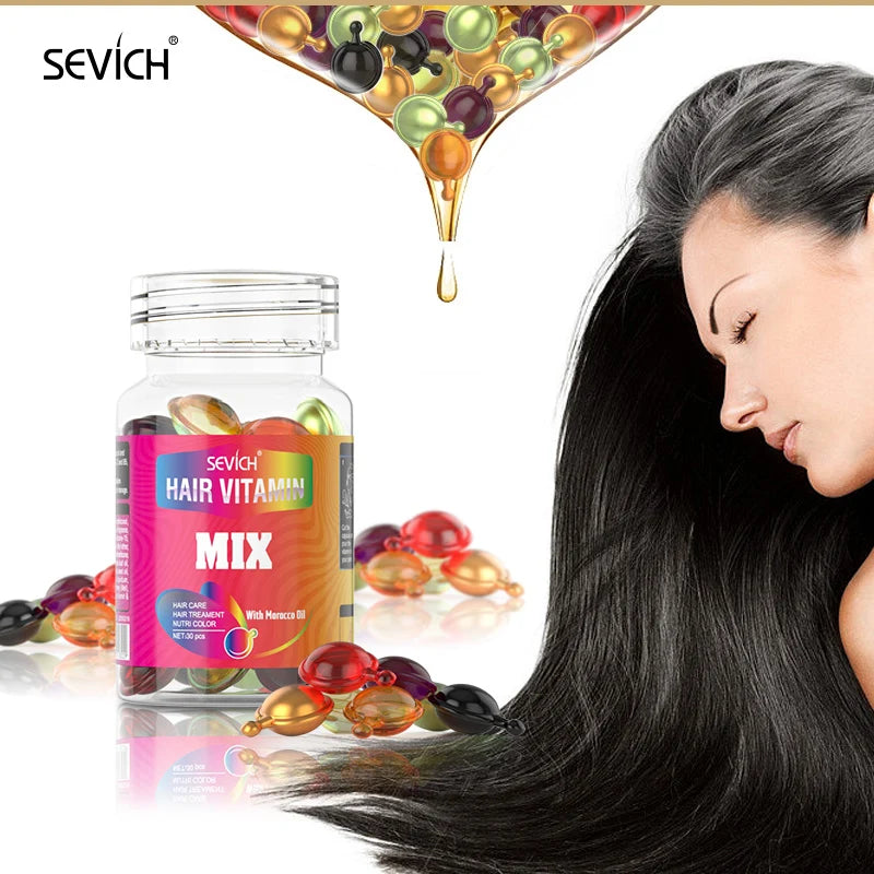30Pcs Anti Hair Loss Hair Vitamin Capsule Oil Keratin Complex Oil Smooth Silky Hair Serum Hair Mask Repair Frizz Damaged Sevich