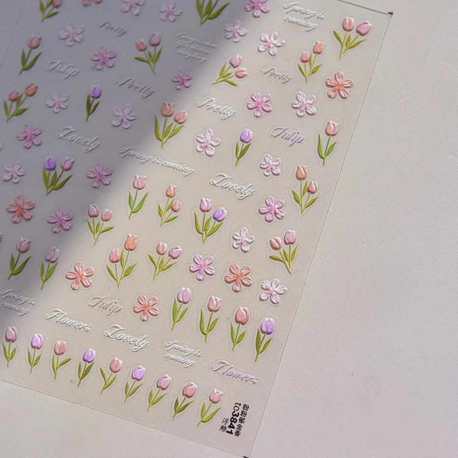 Cherry Blossom Nail Art Stickers 5D Embossed Nail Stickers Spring Self Adhesive Nail Decorations Stickers Decals Manicure Tools